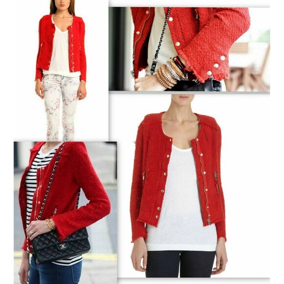 IRO AGNETTE RED DISTRESSED TWEED JACKET, LIKE NEW, SIZE: 34 / XS - Picture 8 of 8